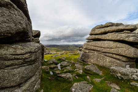 View of Tor Tor on Dartmoor National Park, Devon, UKの写真素材