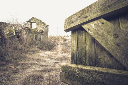 The remains of an abandoned farm house outside Farthingstone in Northamptonshire, UKの写真素材