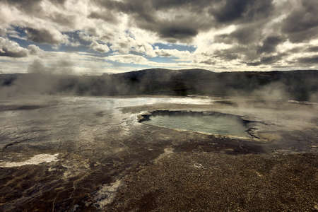 Hverir, a geothermal area 5 kilometers east of ReykjahlÃ­Ã°, a municipality on the northern shore of Lake MÃ½vatn.の写真素材