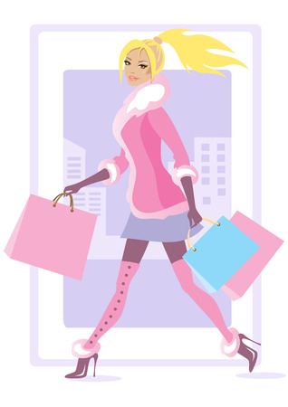 Beautiful girl with shoppingのイラスト素材
