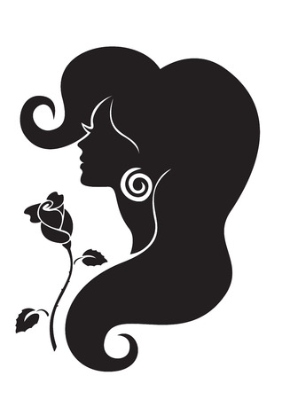 Black and white silhouette of the girlのイラスト素材