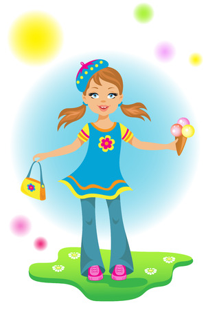 The beauty  little  girl with  ice creamのイラスト素材