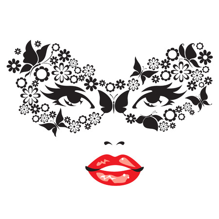 Woman face in a mask of flowers and butterflies.のイラスト素材