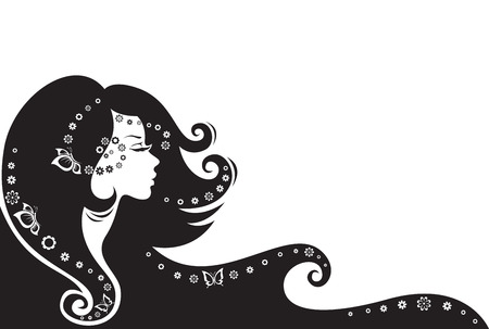 Black and white illustration of elegant woman.のイラスト素材