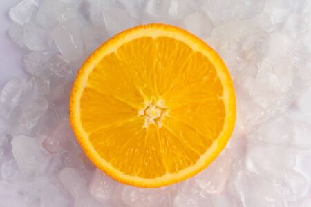 Orange slices in iceの写真素材