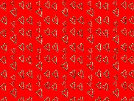 Little hearts from christmas candies on a red background. Seamless pattern wrapping paper concept, wallpaper, fabric pattern.の写真素材