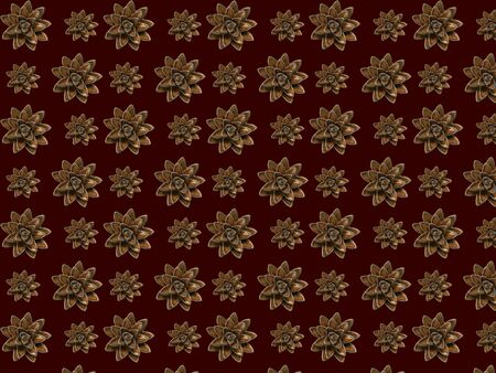 Seamless pattern of photos of ceramic succulents on a burgundy background.の写真素材