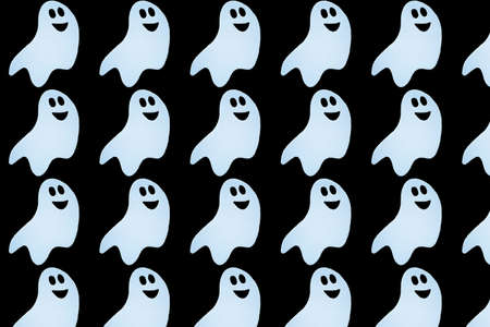 Cute ghost on black background.Pattern seamless for Halloween.の写真素材