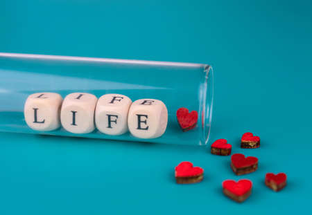 Test tube hearts and the inscription life. Test tube kids concept.の写真素材