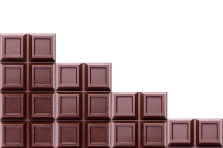 Large dark chocolate bars isolated on white background.Copy space.の写真素材