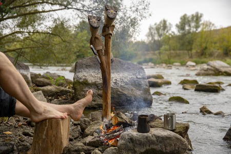 Camp Fire in Summerの写真素材