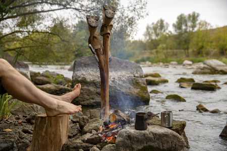 Camp Fire in Summerの写真素材