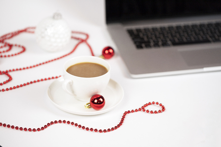 Laptop and coffee at work place.の写真素材