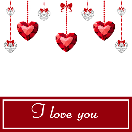 Heart red on white background. The heart is drawn in the style of low poly. Geometric red heart. Heart precious stone.のイラスト素材