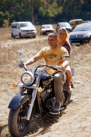 Motorcyclists on a road trip in Ukraineの写真素材