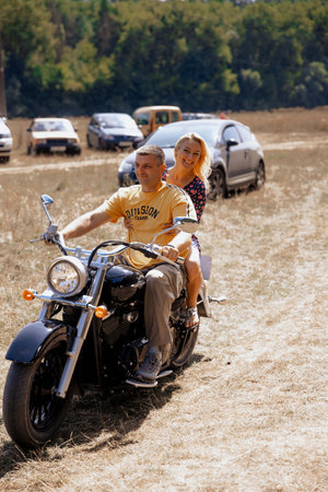 Motorcyclists on the countryside roadの写真素材
