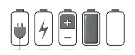 Battery set. Charge indicator. 3D vector. Power.のイラスト素材
