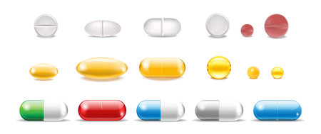 Medical tablets and pills. 3D iconsの写真素材