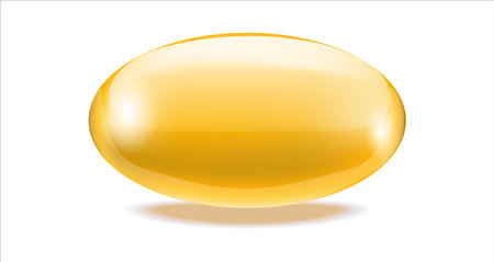 Vitamin D3. Golden gel capsule. 3D capsule.のイラスト素材