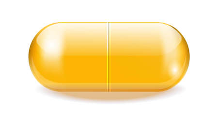 Capsules with golden oil, cosmetics, vitamin, omega 3 golden bubble, collagenのイラスト素材
