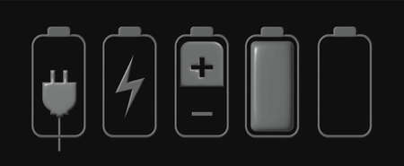 Battery set. Charge indicator. 3D vector. Power.のイラスト素材