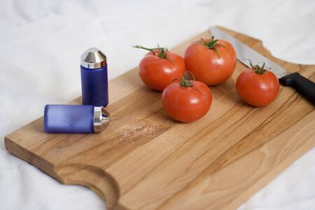 tomato with salt and pepperの写真素材