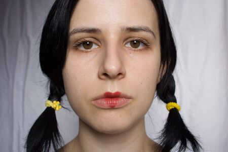 photo of the woman's lips with heartの写真素材