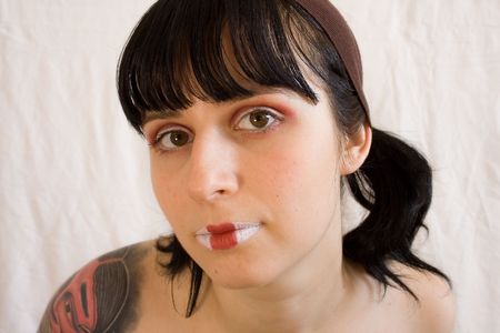 photo of a woman with funny make upの写真素材