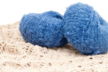 the blue yarn skeins isolated on whiteの写真素材