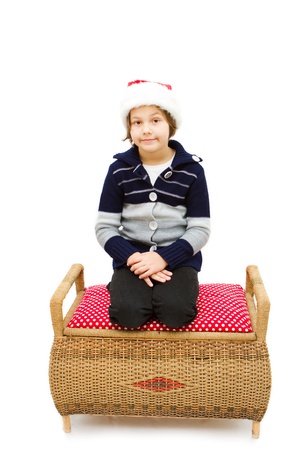 little girl dressed like a santa claus の写真素材