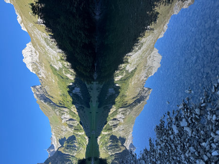View on the seealpsee lake in switzerlandの写真素材