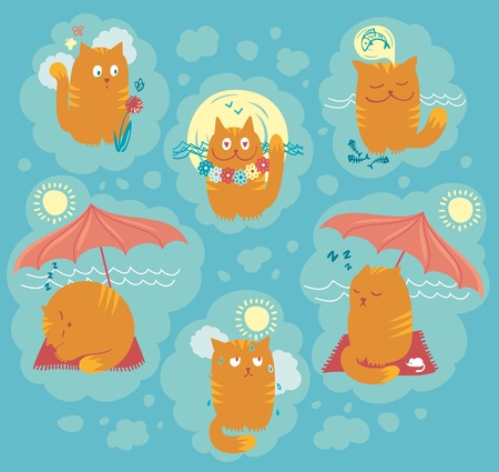 Playful cats on summer holidays のイラスト素材