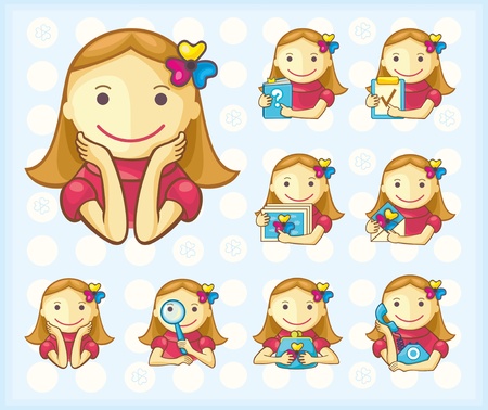 Set of icons with cute girls for web menu  Background on separate layer のイラスト素材
