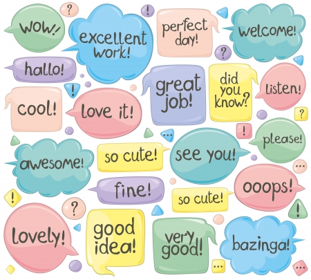 Set of various phrases in speech balloons. Handwritten text. のイラスト素材
