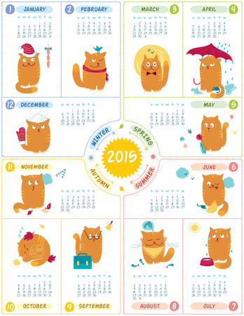Vector calendar 2015 with cute personages on white background のイラスト素材