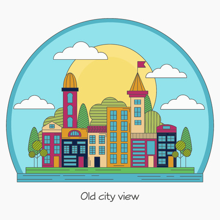 Lineart city street illlustrationのイラスト素材