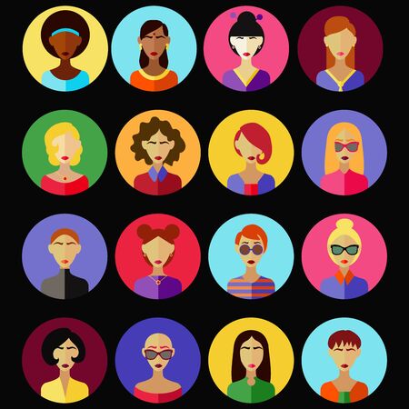 Flat women icons setのイラスト素材