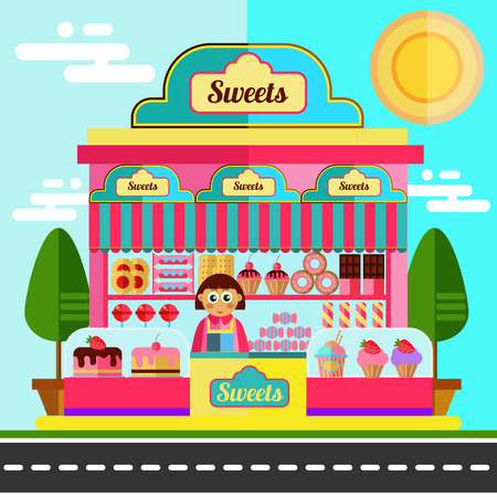 Sweet shop. Street view.のイラスト素材