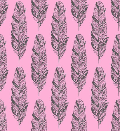 Colorful feather seamless vector pattern boho stylizedのイラスト素材