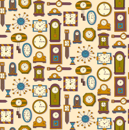 Clock watch colorful doodle seamless vector patternのイラスト素材