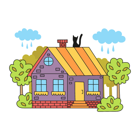Cute doodle colorful village house vector illustrationのイラスト素材