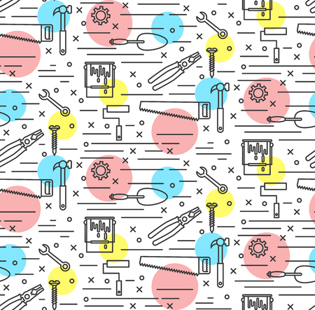 Repair equipment thin line colorful seamless vector pattern.のイラスト素材