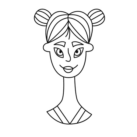 Line doodle woman female black and white portrait vector illustrationのイラスト素材