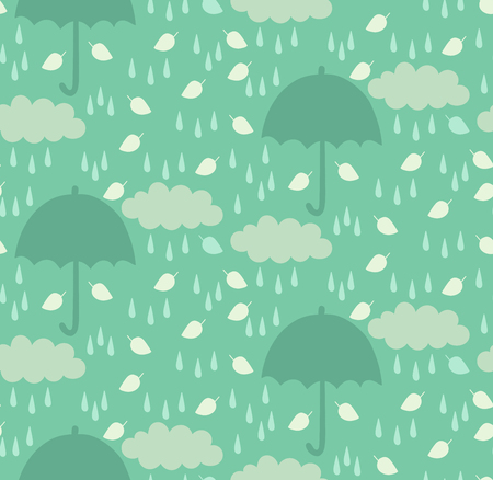 Rain drops umbrella clouds seamless vector patternのイラスト素材