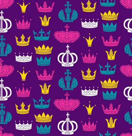 Colorful crowns silhouettes cute seamless vector patternのイラスト素材