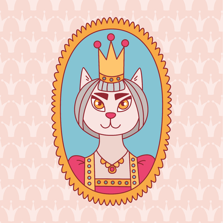 Cat princess doodle vector illustration royal characterのイラスト素材