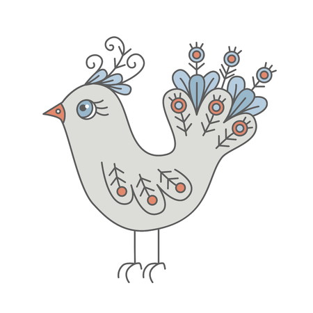 Colorful cute doodle drawn funny bird vector illustration.のイラスト素材