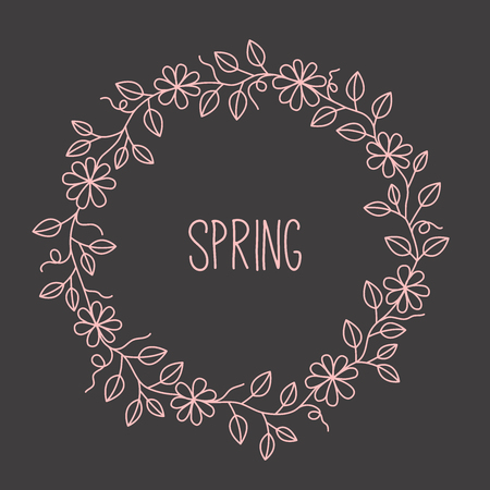 Doodle simple cute flower wreath round decorative border vector illustration.のイラスト素材