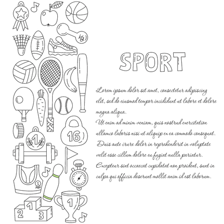 Sport fitness doodles template for text decoration line vector illustrationのイラスト素材