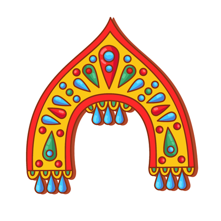 Russian kokoshnik  traditinal hat doodle colorful cartoon vector illustrationのイラスト素材